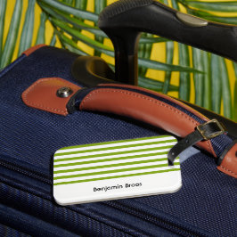 Aangepaste naam groene en witte strepen bagagelabel