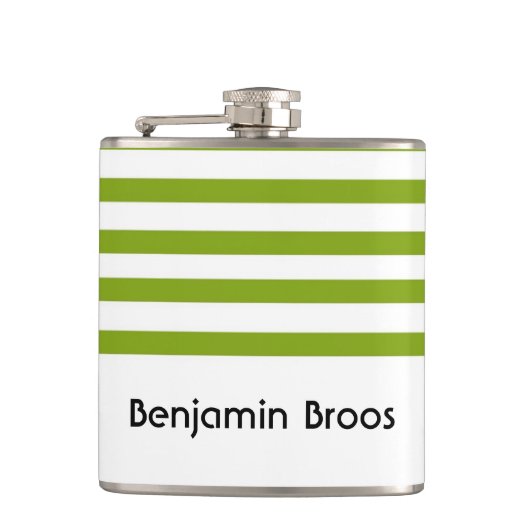 Aangepaste naam groene en witte strepen heupfles (Voorkant)