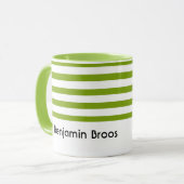 Aangepaste naam groene en witte strepen mok (Voorkant links)