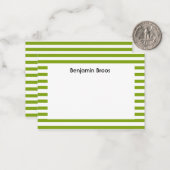 Aangepaste naam groene en witte strepen notitiekaartje (Voorkant / Achterkant in situ)