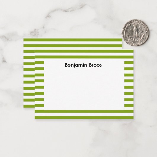 Aangepaste naam groene en witte strepen notitiekaartje (Voorkant / Achterkant in situ)