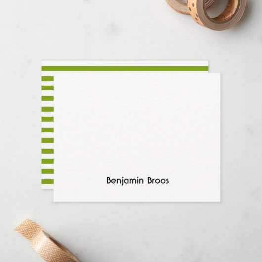 Aangepaste naam groene en witte strepen notitiekaartje (Voorkant / Achterkant in situ)