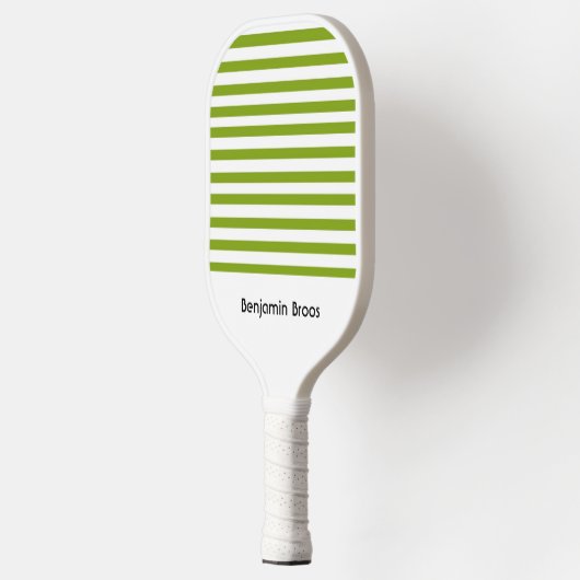 Aangepaste naam groene en witte strepen pickleball paddle (Links)