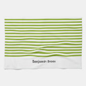 Aangepaste naam groene en witte strepen theedoek (Horizontaal)