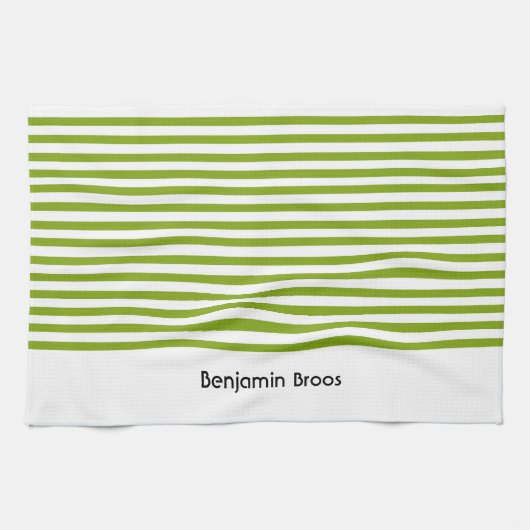 Aangepaste naam groene en witte strepen theedoek (Horizontaal)
