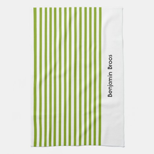 Aangepaste naam groene en witte strepen theedoek (Verticaal)