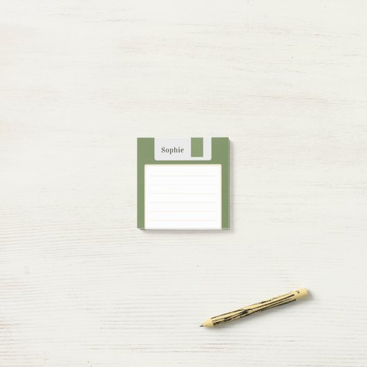 Aangepaste naam groene floppy disk post-it® notes (Op bureau)