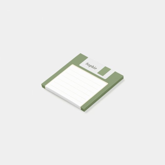 Aangepaste naam groene floppy disk post-it® notes (Schuin)