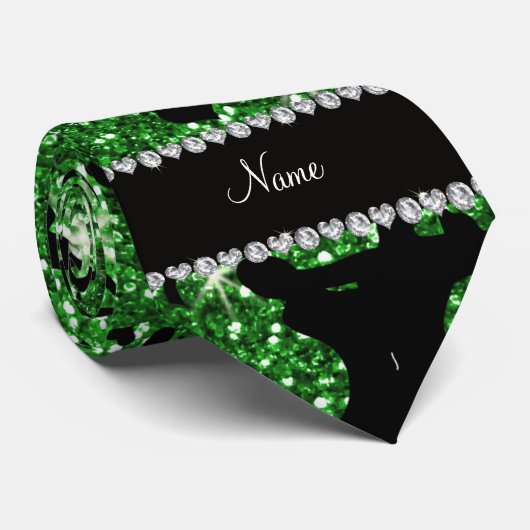 Aangepaste naam groene glitter ballroom dansen stropdas (Opgerold)