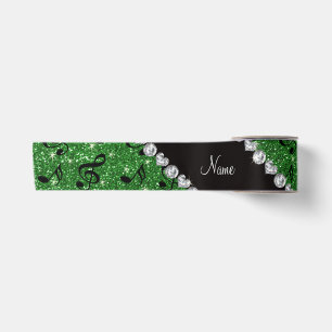 Aangepaste naam groene glitter-muzieknoten satijnen lint