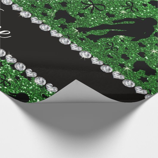 Aangepaste naam groene glitter roller derby cadeaupapier (Hoek)