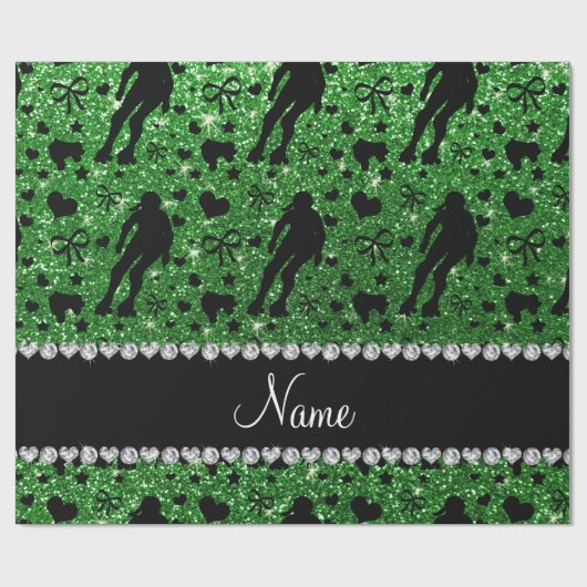 Aangepaste naam groene glitter roller derby cadeaupapier (Vlak)