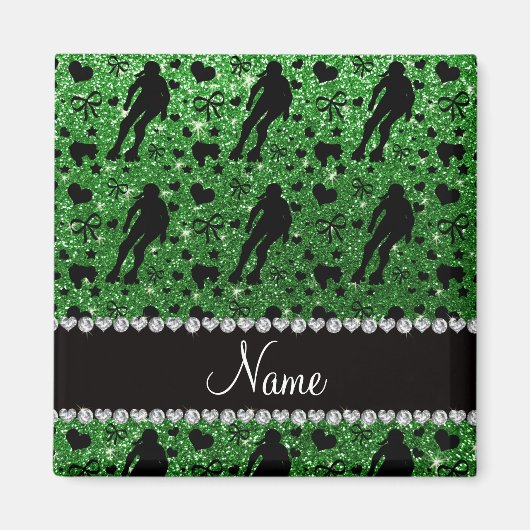 Aangepaste naam groene glitter roller derby magneet (Voorkant)