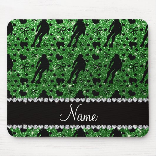 Aangepaste naam groene glitter roller derby muismat (Voorkant)