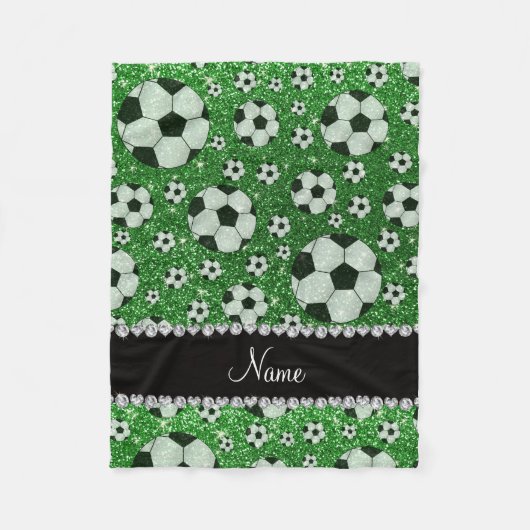 Aangepaste naam groene glitter-voetballen fleece deken (Voorkant)