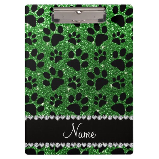 Aangepaste naam groene glitter zwarte hondjes klembord (Voorkant)