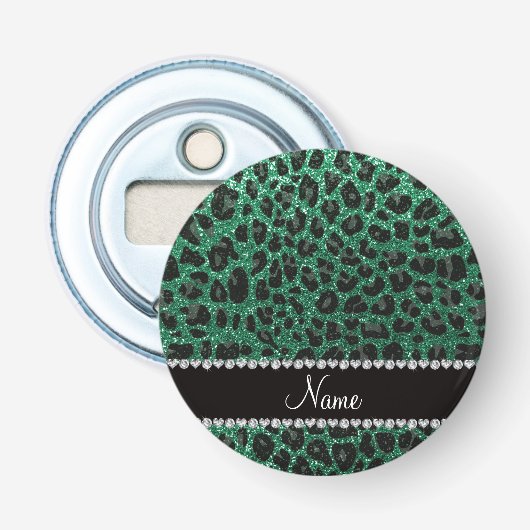 Aangepaste naam groene glittersplaat button flesopener (Voorkant)