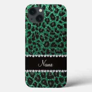 Aangepaste naam groene glittersplaat iPhone 13 hoesje