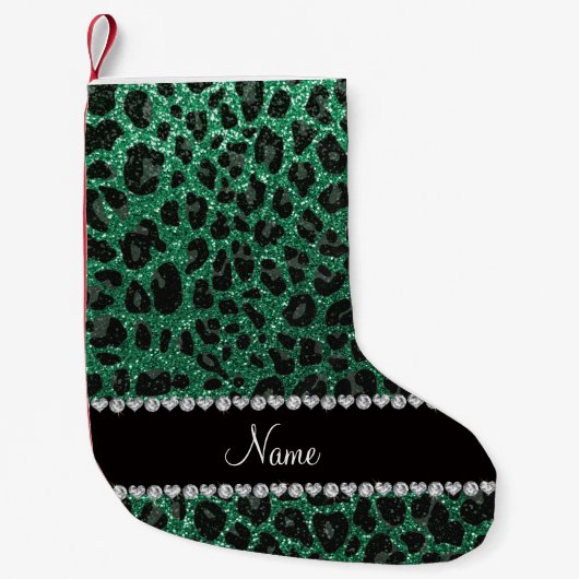 Aangepaste naam groene glittersplaat kleine kerstsok (Voorkant)