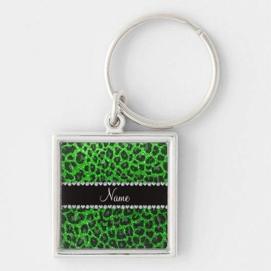 Aangepaste naam groene glittersplaat sleutelhanger (Voorkant)