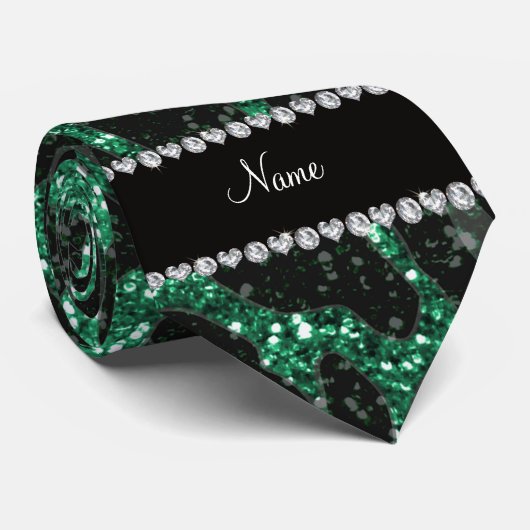 Aangepaste naam groene glittersplaat stropdas (Opgerold)