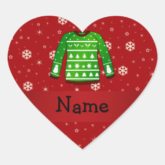 Aangepaste naam groene lelijke kersttrui hart sticker