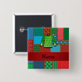 Aangepaste naam groene lelijke kersttrui vierkante button 5,1 cm (Voorkant /achterkant)