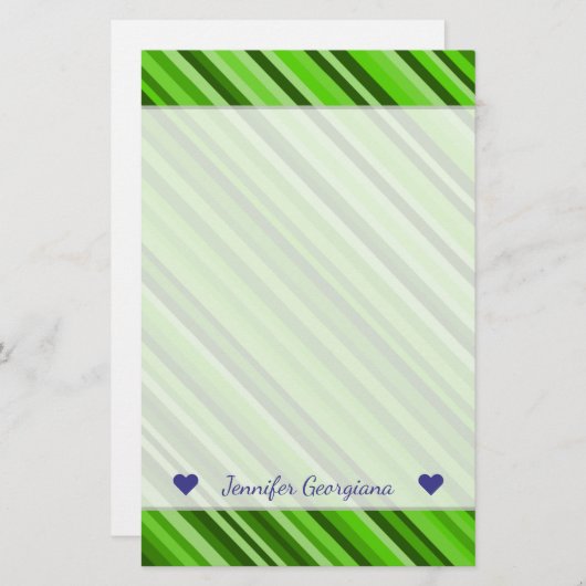Aangepaste naam + Groene lijnen/Stripes Patroon Briefpapier (Voorkant / Achterkant)