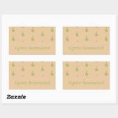Aangepaste naam groene peer patroon bruin rechthoekige sticker (Vel)