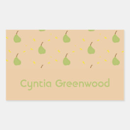Aangepaste naam groene peer patroon bruin rechthoekige sticker