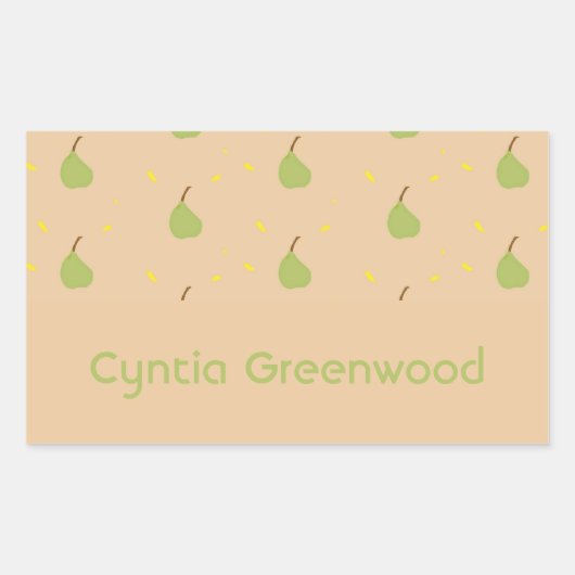 Aangepaste naam groene peer patroon bruin rechthoekige sticker (Voorkant)