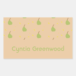 Aangepaste naam groene peer patroon bruin rechthoekige sticker