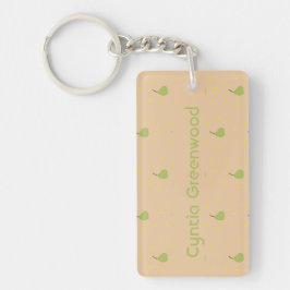 Aangepaste naam groene peer patroon bruin sleutelhanger