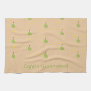Aangepaste naam groene peer patroon bruin theedoek