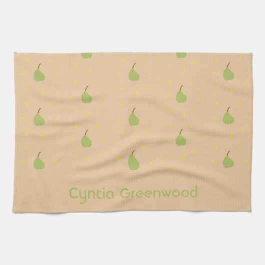 Aangepaste naam groene peer patroon bruin theedoek (Horizontaal)
