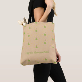 Aangepaste naam groene peer patroon bruin tote bag