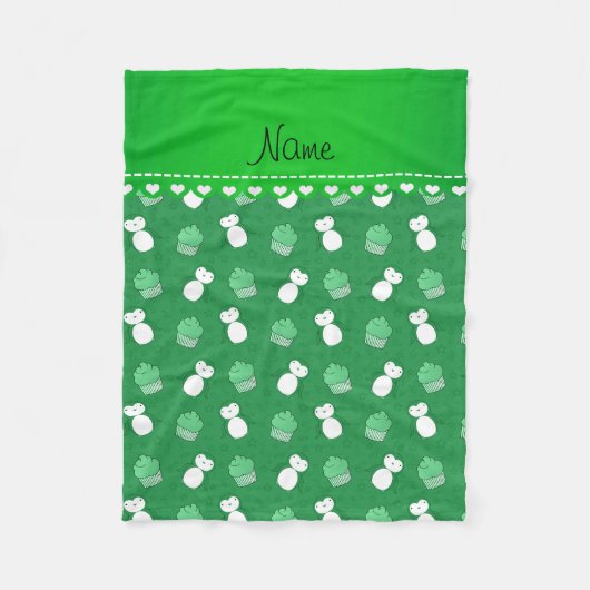 Aangepaste naam groene pinguïns cupcakes sterren fleece deken (Voorkant)