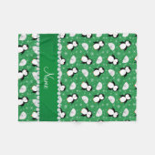 Aangepaste naam groene pinguïns igloos sneeuwvlokk fleece deken (Voorkant (Horizontaal))