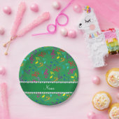 Aangepaste naam groene regenboog muzieknoten papieren bordje (Feest)
