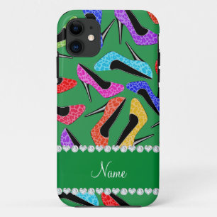 Aangepaste naam groene regenboogluipaard hoge hakk iPhone 11 hoesje