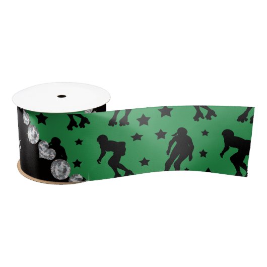 Aangepaste naam groene roller derby sterren satijnen lint (Spoel)