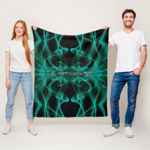 Aangepaste naam groene rook symmetrische zwarte fleece deken