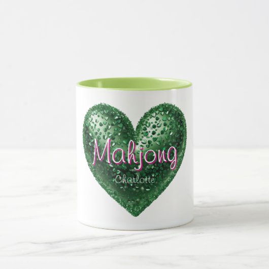 Aangepaste naam groene roze glitters hart Mahjong Mok (Midden)