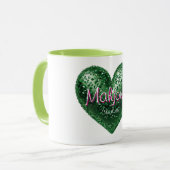Aangepaste naam groene roze glitters hart Mahjong Mok (Voorkant links)