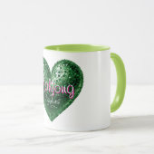 Aangepaste naam groene roze glitters hart Mahjong Mok (Voorkant rechts)