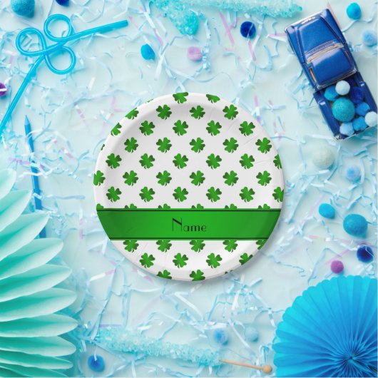 Aangepaste naam groene shamrocks groene streep papieren bordje (Feest)