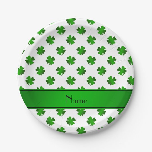 Aangepaste naam groene shamrocks groene streep papieren bordje (Voorkant)