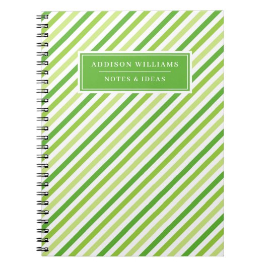 Aangepaste naam Groene Stripe Patroon Notitieboek (Voorkant)