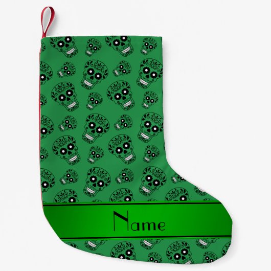 Aangepaste naam groene suikerskulls kleine kerstsok (Voorkant)