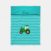 Aangepaste naam groene tractor turquoise chevrons fleece deken (Voorkant)